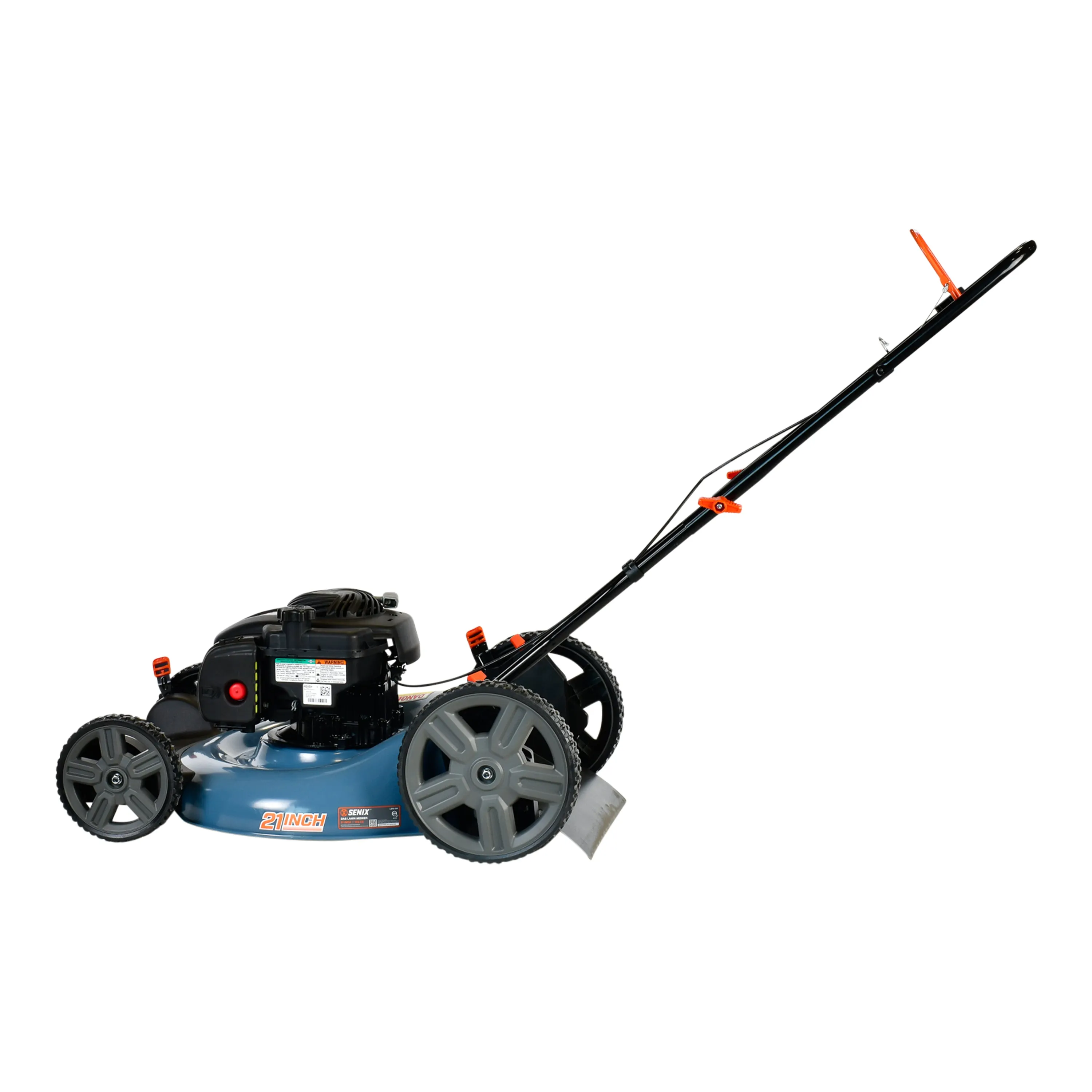 21-Inch 125cc Gas Powered Push Lawn Mower, 2-In-1, Mulch and Side Discharge, High Rear Wheels, LSPG-M4