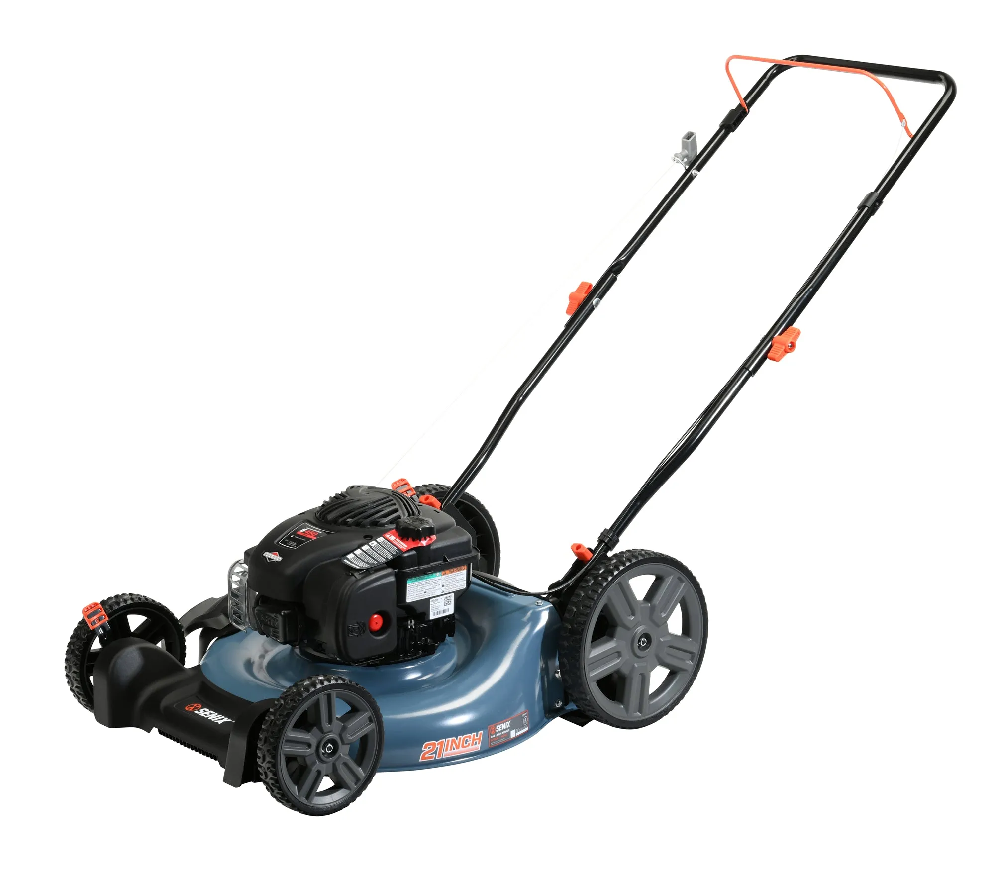 21-Inch 125cc Gas Powered Push Lawn Mower, 2-In-1, Mulch and Side Discharge, High Rear Wheels, LSPG-M4