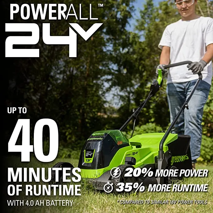 24V 13" Cordless Battery Push Lawn Mower w/ 4.0Ah Battery & Charger