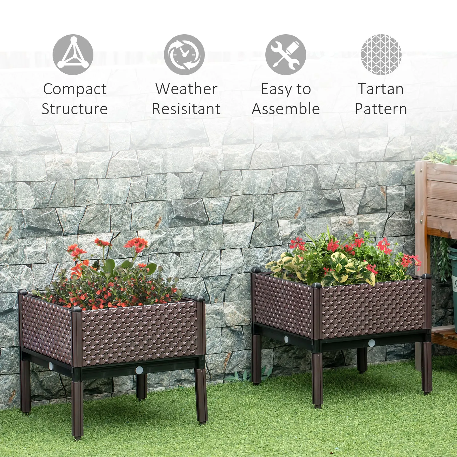 50cm x 50cm x 46.5cm Set of 2 Garden Raised Bed, Elevated Planter Box, Flower Vegetables Planting Container with Self-Watering Design