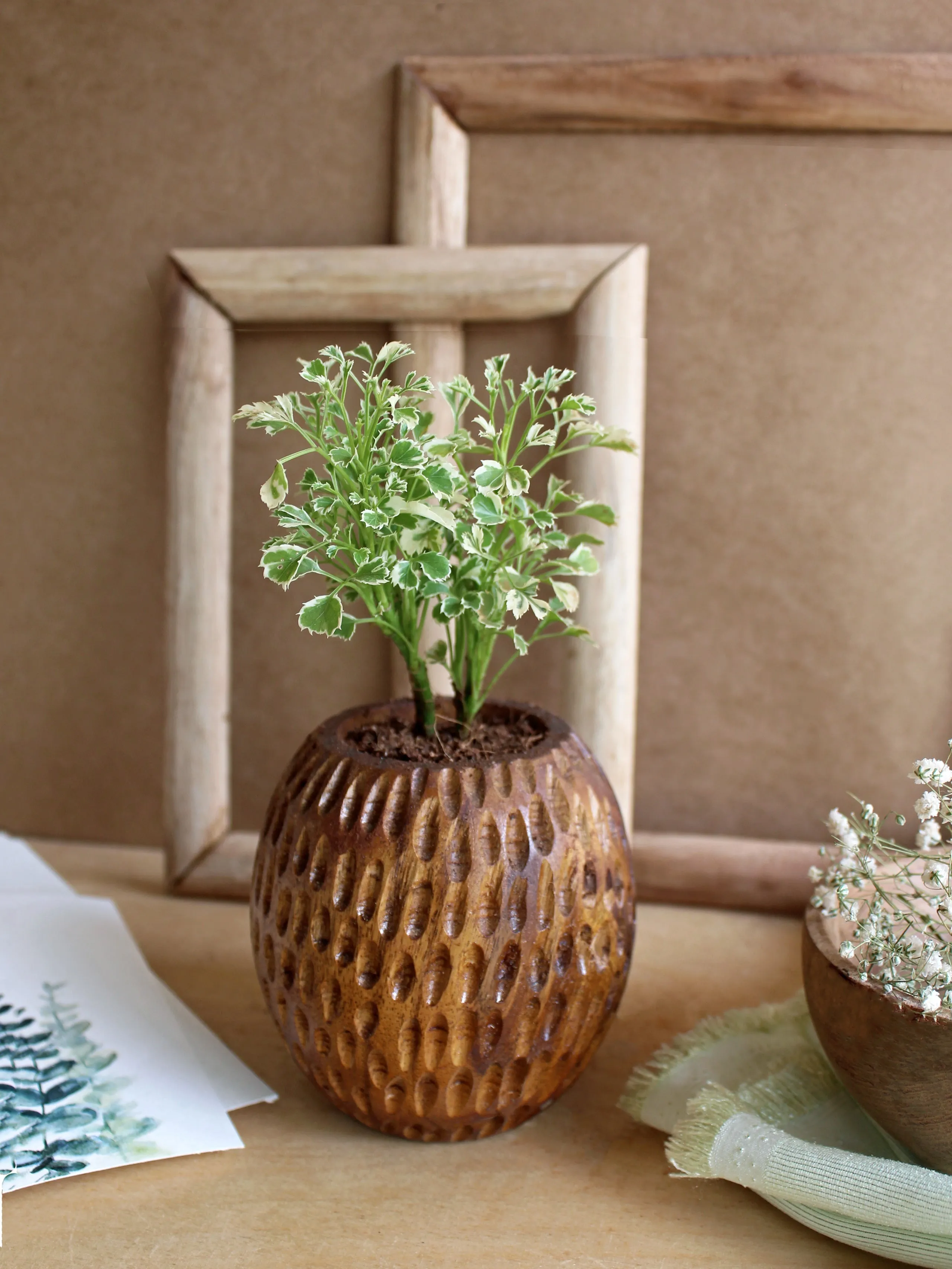 Carved Spherical Planter