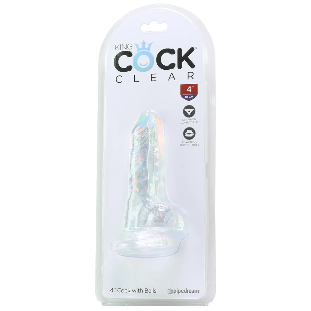 Clear 4 Inch Suction Cup Dildo With Balls