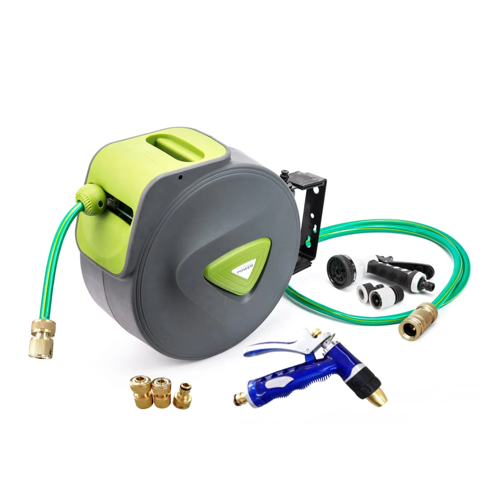 Dynamic Power Garden Water Hose 30M Retractable Rewind Reel   Brass Gun