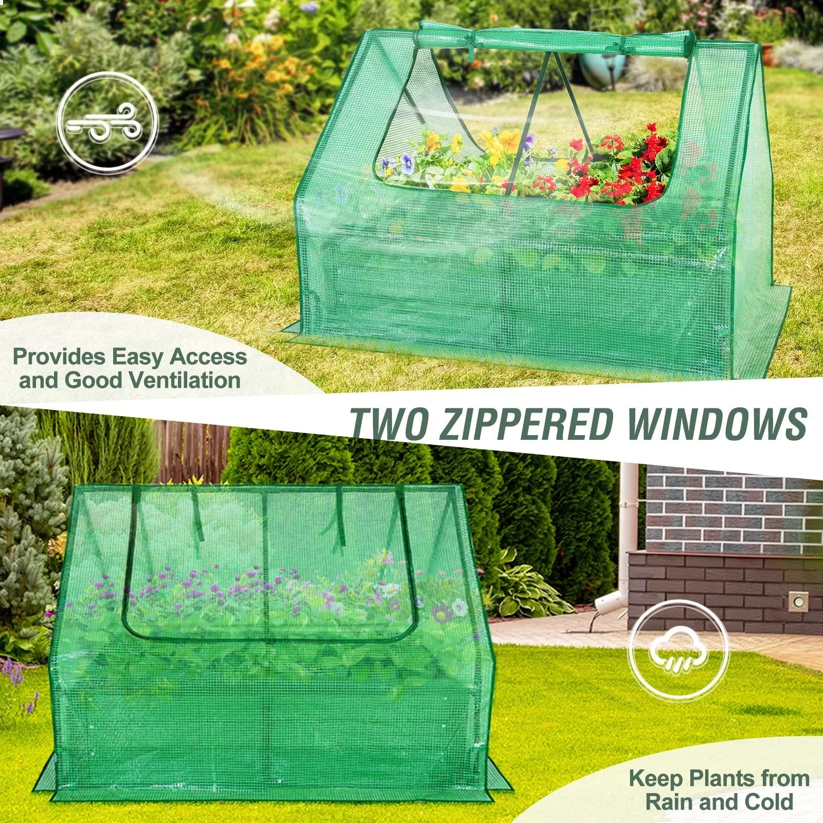 EAGLE PEAK 4x3x1 Outdoor Raised Garden Bed with Greenhouse 2 Zippered Windows