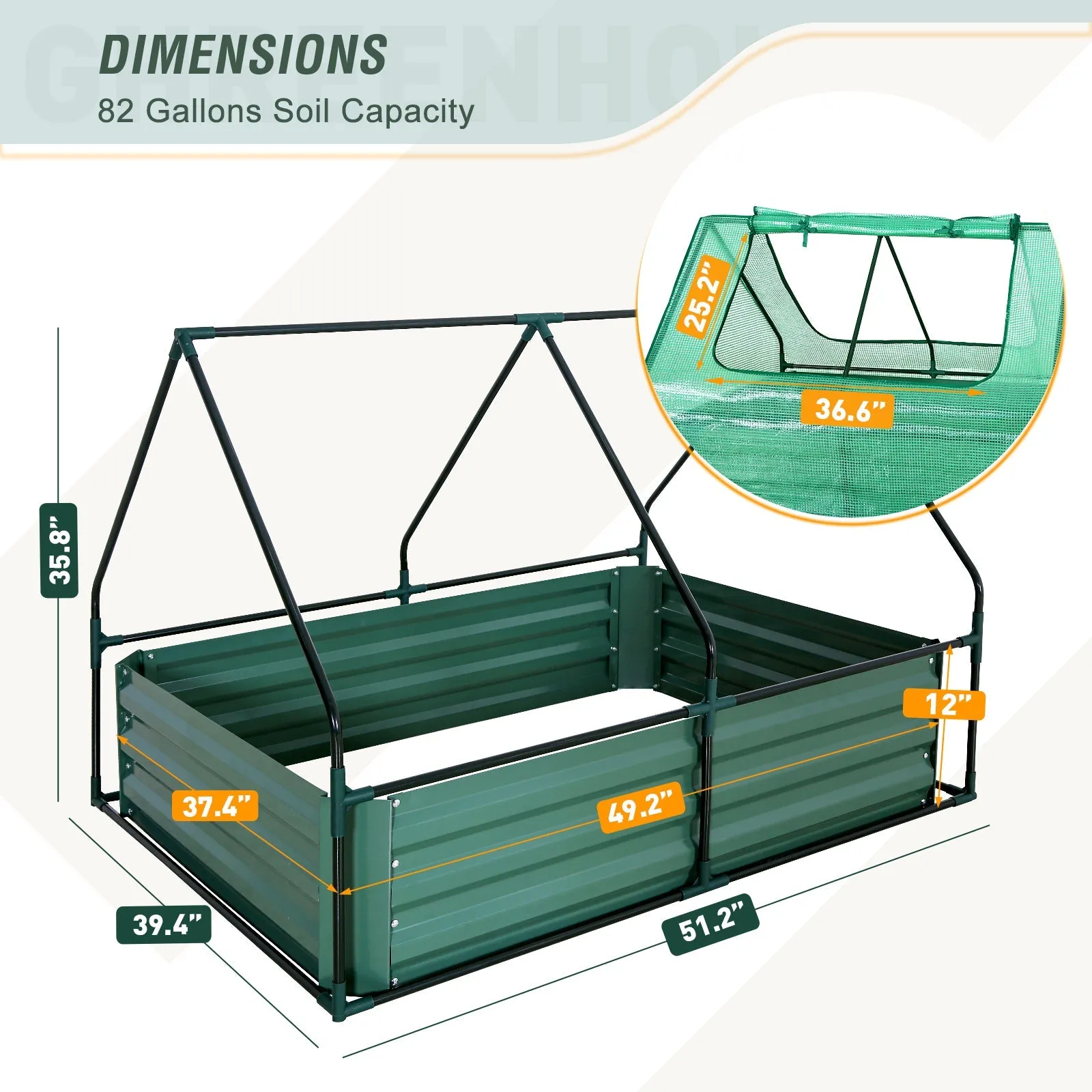 EAGLE PEAK 4x3x1 Outdoor Raised Garden Bed with Greenhouse 2 Zippered Windows