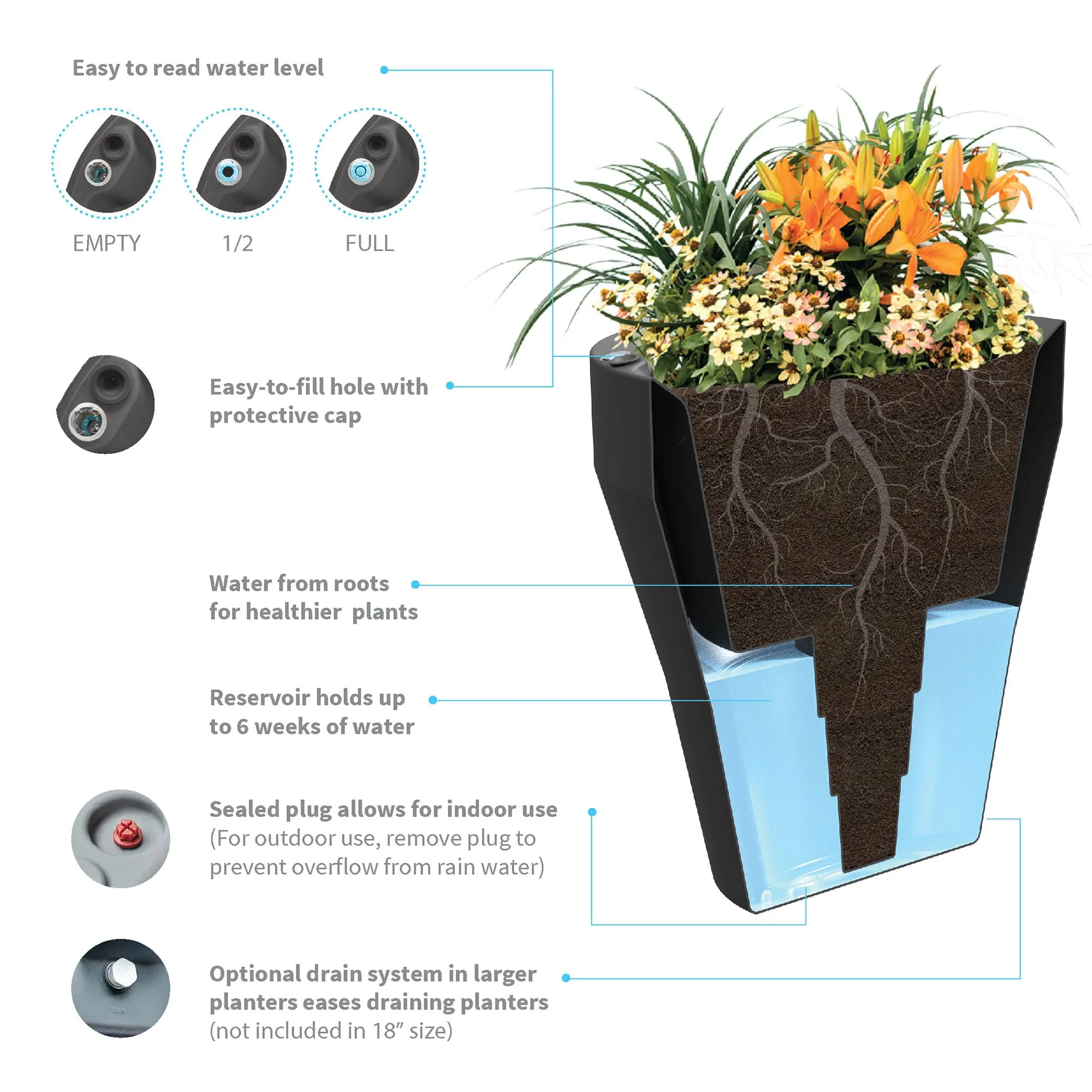 Rim Modern Self Watering Planter