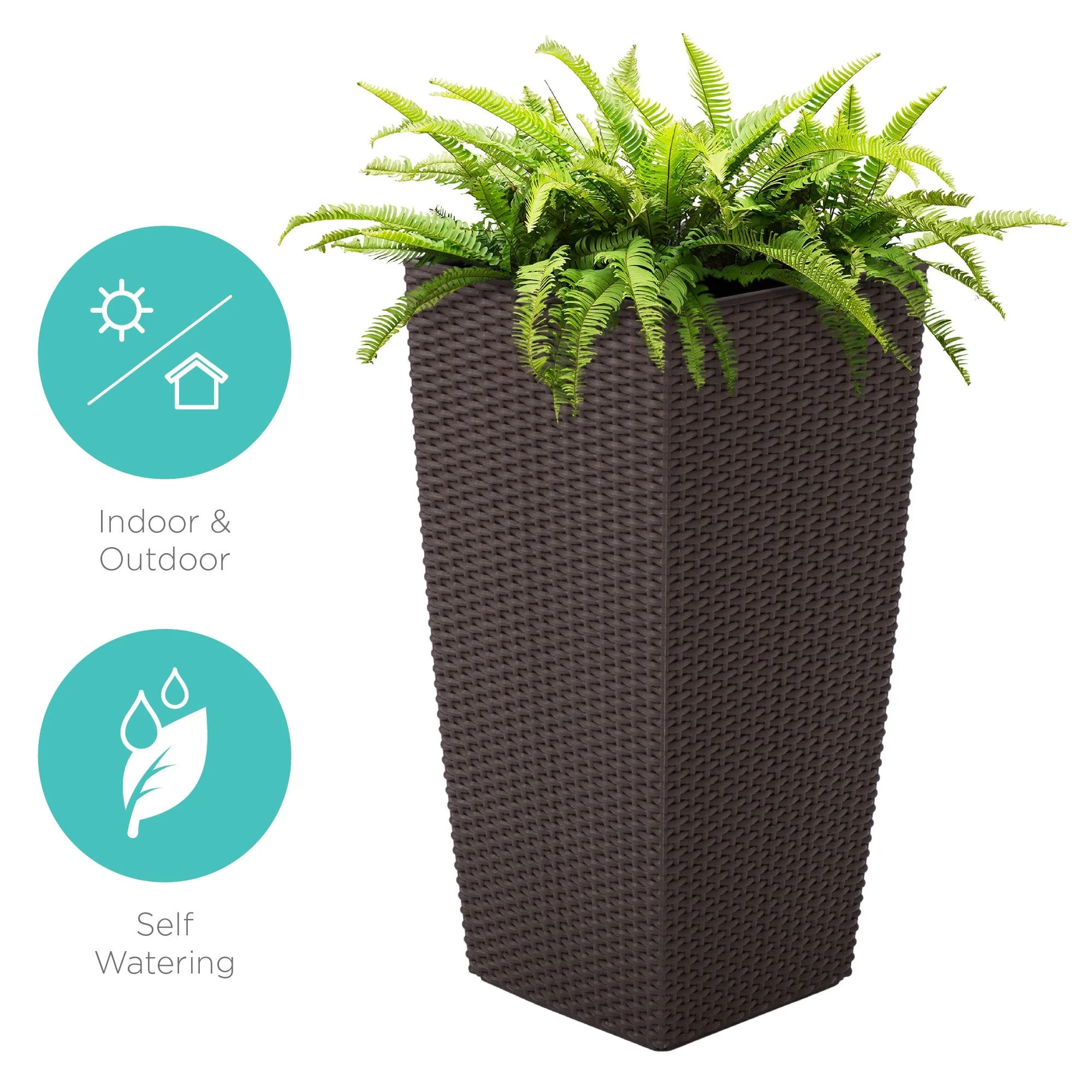 Self-Watering Wicker Planter w/ Caster Wheels, Water Level Indicator