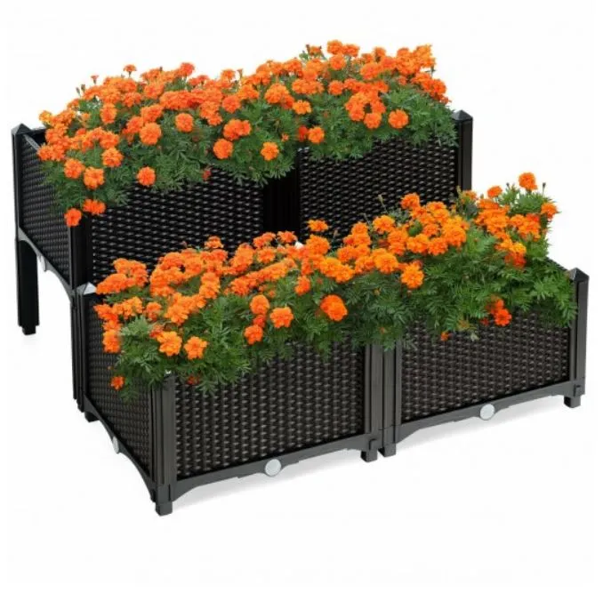 Set of 4 Elevated Flower Vegetable Herb Grow Planter Box