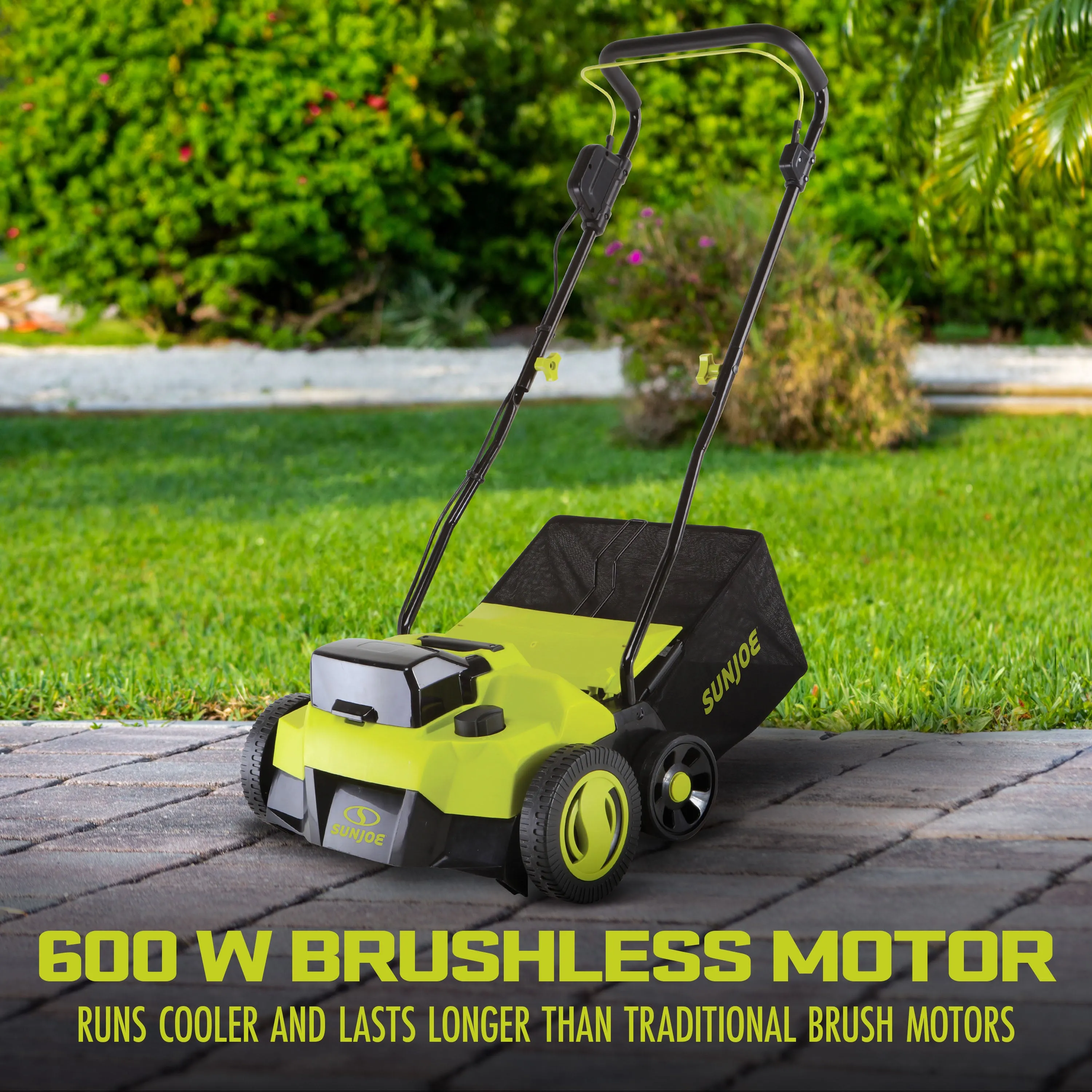 Sun Joe 24V-X2-DTS15 24-Volt* Cordless Scarifier   Dethatcher | 5-Depth Positions | 14-inch | Brushless Motor | W/ 2 x 4.0-Ah Batteries   Charger