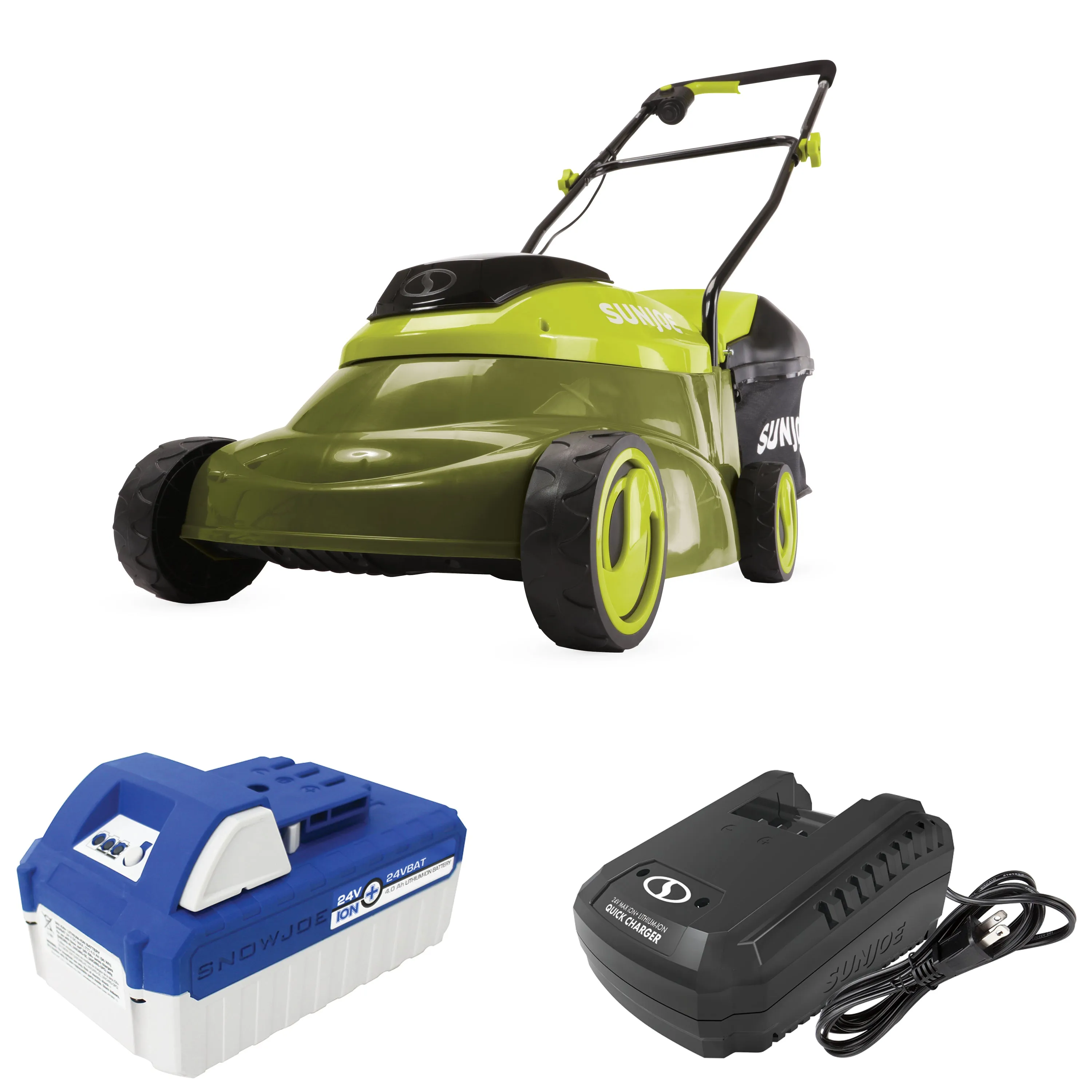 Sun Joe MJ24C-14 24-Volt* IONMAX Cordless Brushless Lawn Mower Kit | 14-inch | W/ 4.0-Ah Battery   Charger