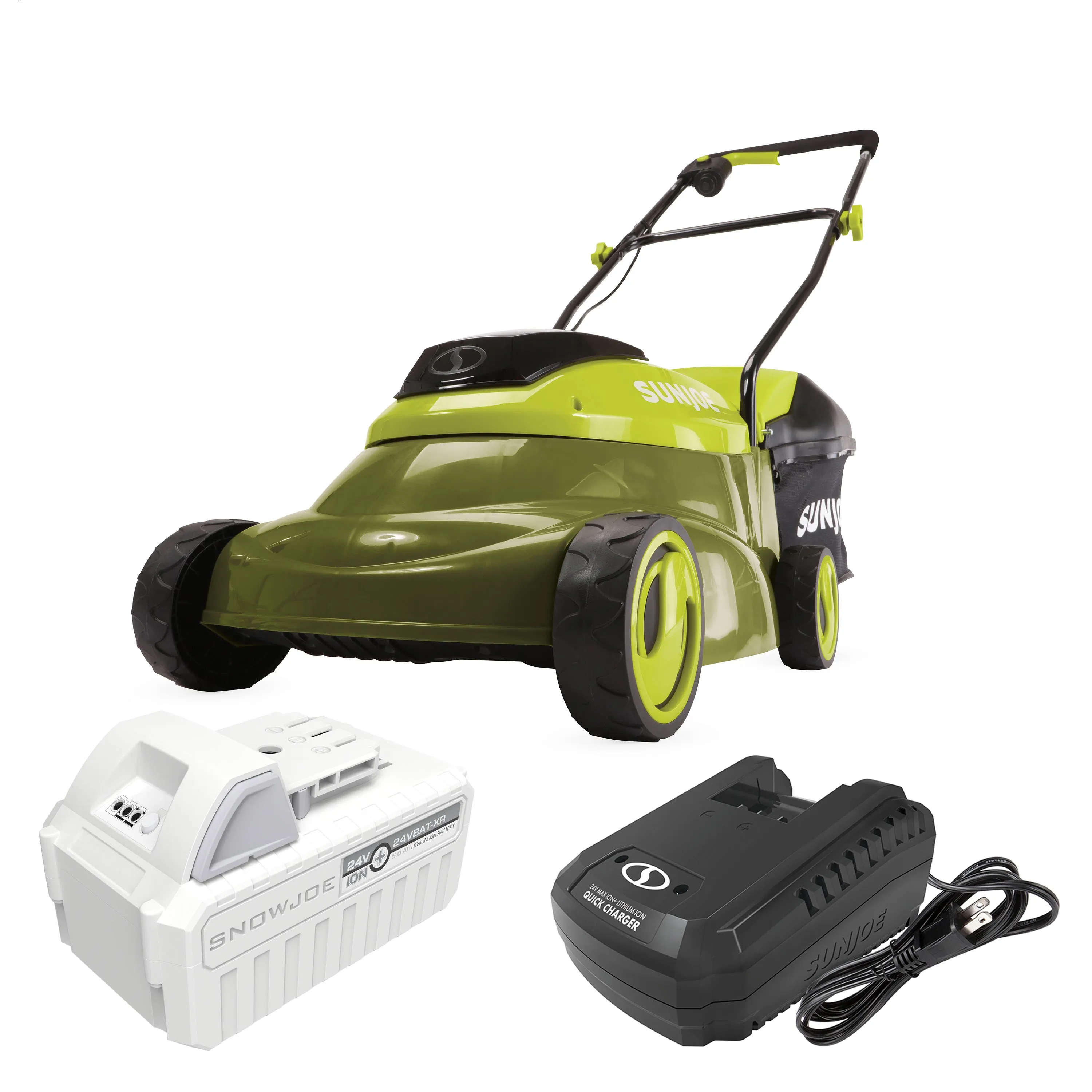 Sun Joe MJ24C-14-XR 24-Volt* IONMAX Cordless Brushless Lawn Mower Kit | 14-inch | W/ 5.0-Ah Battery   Charger