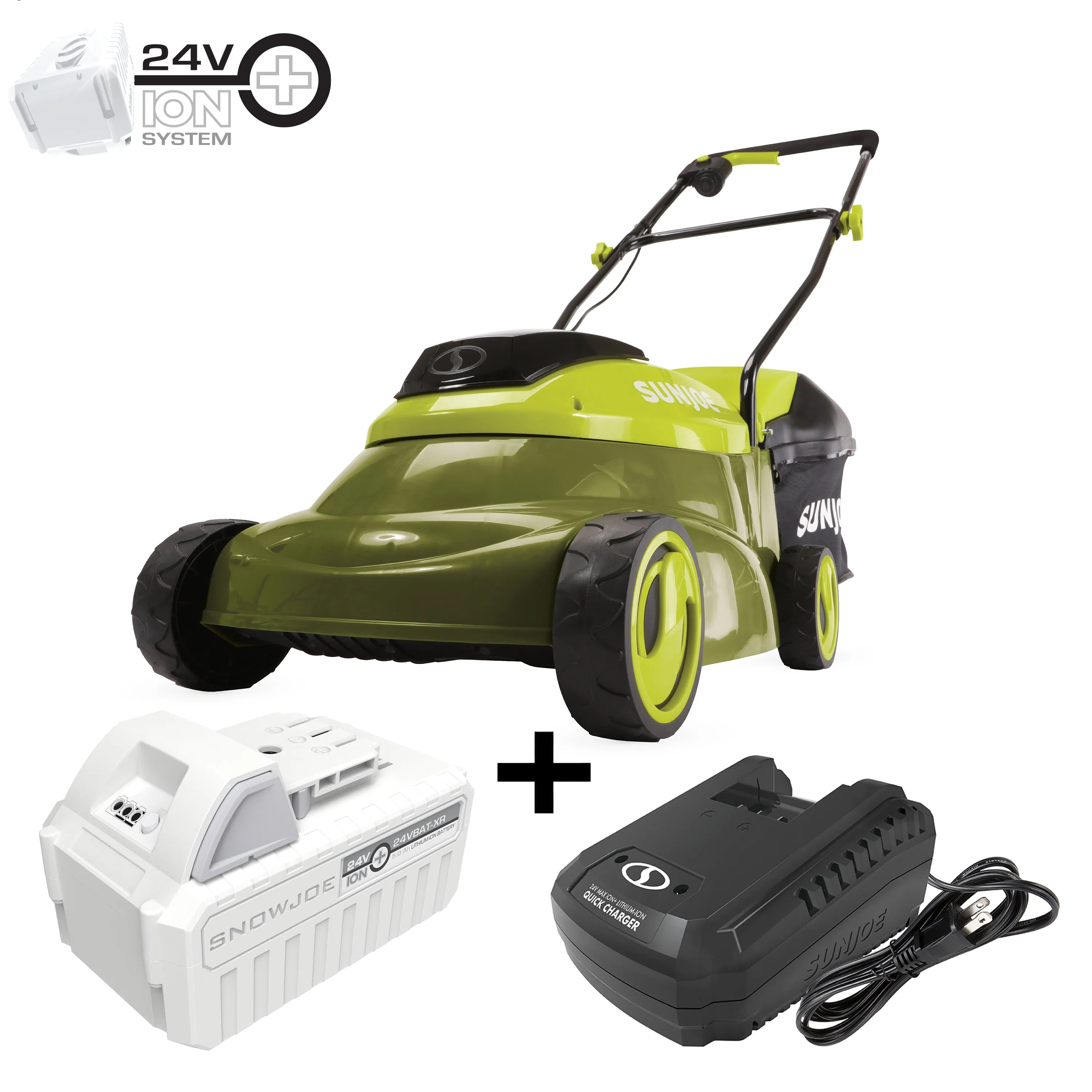 Sun Joe MJ24C-14-XR 24-Volt* IONMAX Cordless Brushless Lawn Mower Kit | 14-inch | W/ 5.0-Ah Battery   Charger