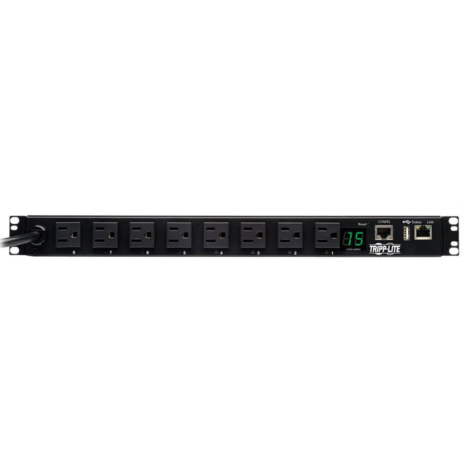 Tripp Lite 1.4 kWatts Single-Phase Switched PDU, LX Platform Interface, 120V Outlets (8 x 5-15R), NEMA x 5-15P, 12.0 Feet Cord, 1U Rack, TAA (PDUMH15NET2LX)